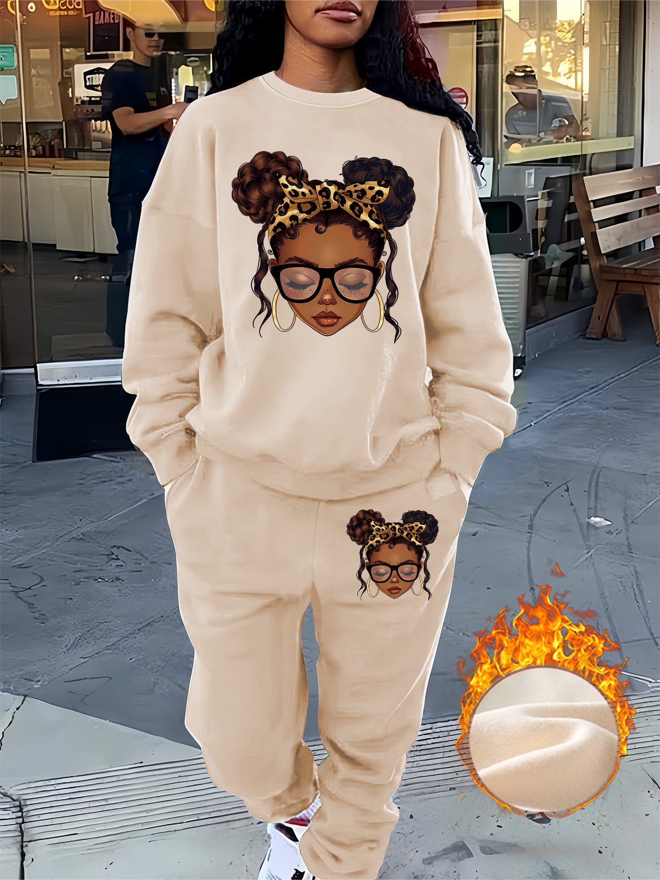 Graphic Print Two Piece Set, Crew Neck Sweatshirt & Pants, Women's Clothing, Fall Clothes For Women, Sweat Suits Women Two Piece
