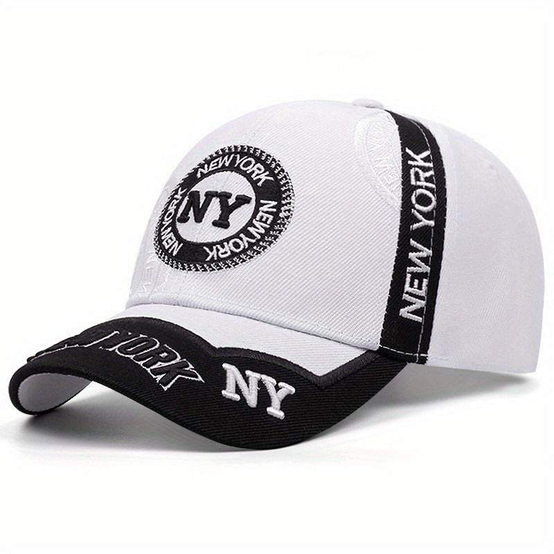 Men'S Sports Baseball Cap - Adjustable Snapback, Breathable Mesh Back, Sun Protection Hat with "NEW YORK" Logo, Black & White Design, Perfect for Outdoor Activities, Outdoor Headwear | Sporty Cap Design | Mesh Back Hat
