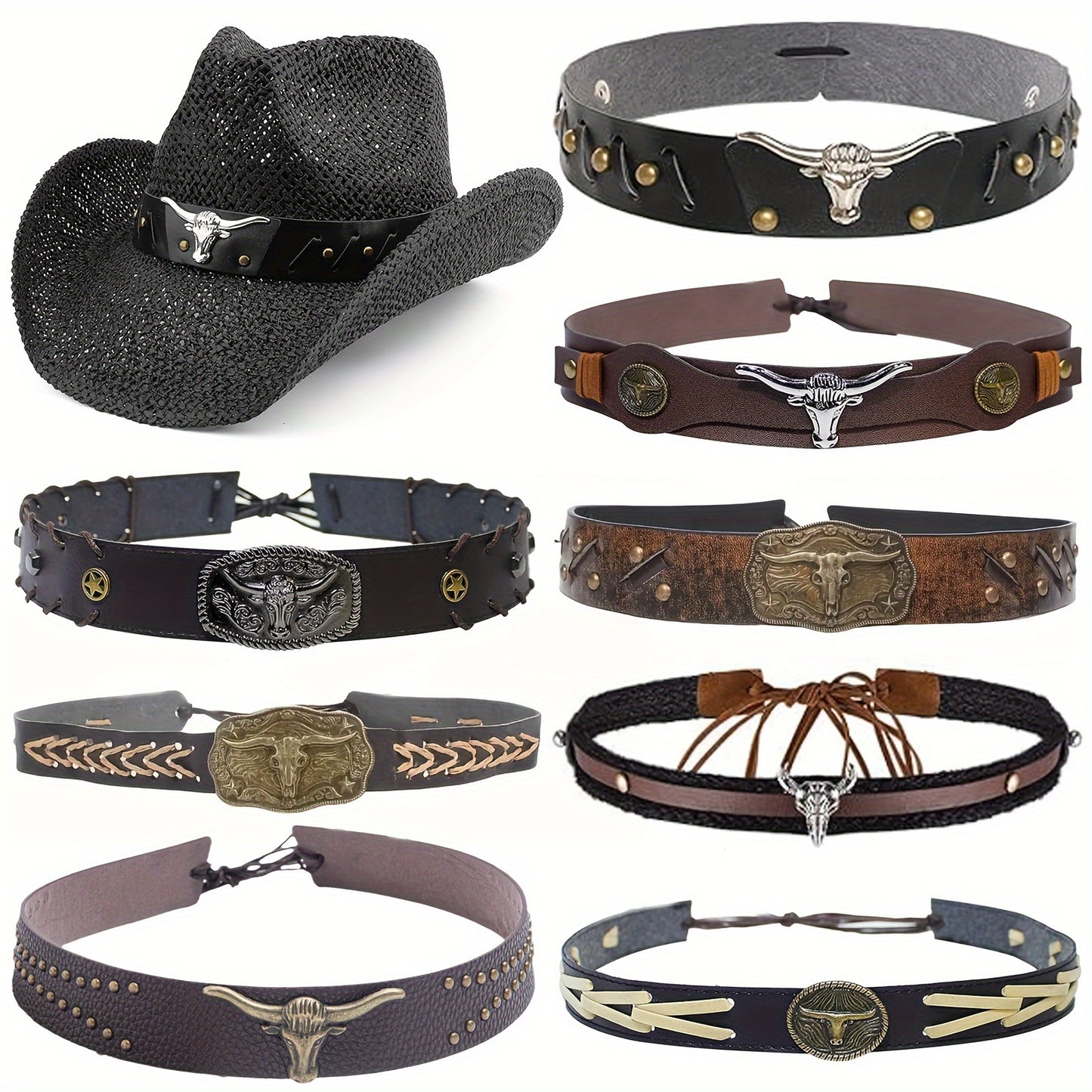 8pcs Stylish Cowboy Hat Accessories with Adjustable Western Braided Straps, Perfect for Men and Women - Outdoor Party & Festival Gift