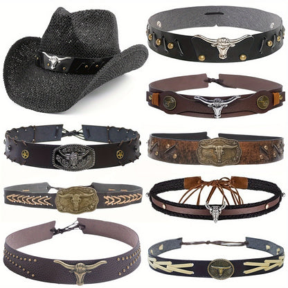8pcs Stylish Cowboy Hat Accessories with Adjustable Western Braided Straps, Perfect for Men and Women - Outdoor Party & Festival Gift