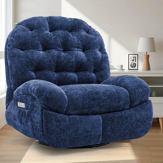 Comfortable Electric Chair, Indoor, Adult Comfort, Swivel Lounge Chair, Electric Rocking Chair Lounge Chair, with Side Pockets And Type-C And USB Ports, Holiday Gift, Made Of Chenille Fabric