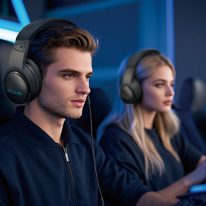 COLUSI C600 Wired Gaming Headset with Hidden-Type Microphone, One Key Mute Over Ear Headphones with 3.5mm Audio Jack RGB Light, Noise Cancelling, Volume Control, Closed-back Design, Compatible With Laptop, Gaming Headset, Lap