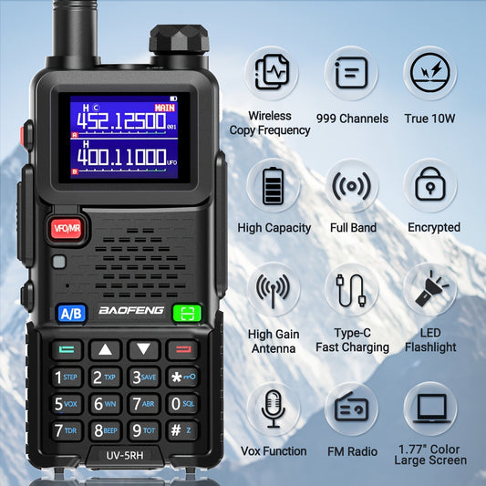 1/2pcs BAOFENG 5RM Ham Radio 10W High Power, 8 Bands Long Range Two Way Radio Handheld, NOAA, Frequency Copy, 999CH, USB C Charging 2500mAh Battery for Business Security, Hiking Camping Climping Biking Outdoor Adventures