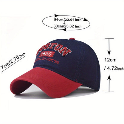 Boston Lettering Baseball - Adjustable Snapback Hat with Curved Brim, Lightweight All-Season Outdoor Sports & Casual Wear, / Color Options