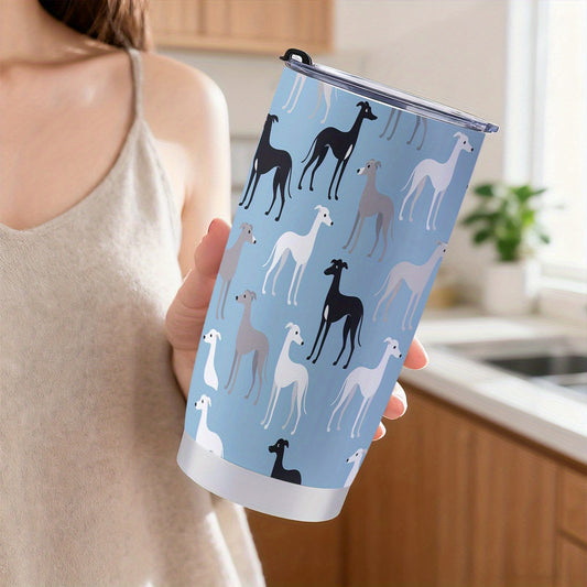1pc Greyhound Dog Design 20oz/600ml Stainless Steel Tumbler with Straw & Lid - Double-Wall Insulated Cup, Leakproof & -Slip, 304 Stainless Steel Travel Mug for Coffee, Gym, Office, Car - Greyhound Pattern Insulated Bottle Gif
