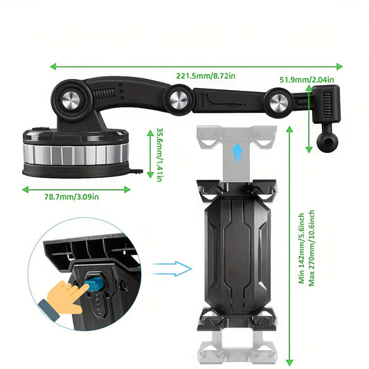 Car Tablet/Phone Holder with a Large Suction Cup for The Dashboard, Suitable for Devices Ranging from 4 to 17 Inches