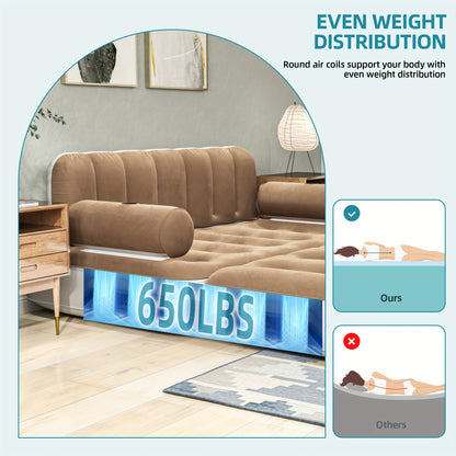 Inflatable Air Sofa Bed 2-in-1 Backrest Couch Airbed W/Headboard And External Pump, Portable Convertible Blow Up Bed Mattress W/Storage Bag, Sofa W/Build-in Cup Holders Arm, For Home, Outdoor Camping And Guests, Living Room F