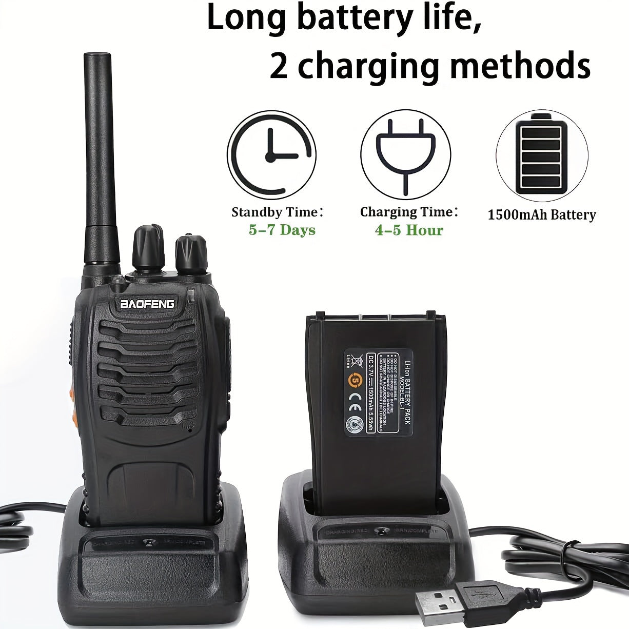[Walkie Talkie | Portable] Buy 2 Get 2 Free Portable Walkie Talkies | 16 Channels Rechargeable Handheld Two Way Radios | Long Range for Adults with Earpieces, Outdoor Equipment Supports Camping Hiking Hunting