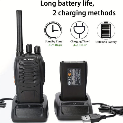[Walkie Talkie | Portable] Buy 2 Get 2 Free Portable Walkie Talkies | 16 Channels Rechargeable Handheld Two Way Radios | Long Range for Adults with Earpieces, Outdoor Equipment Supports Camping Hiking Hunting