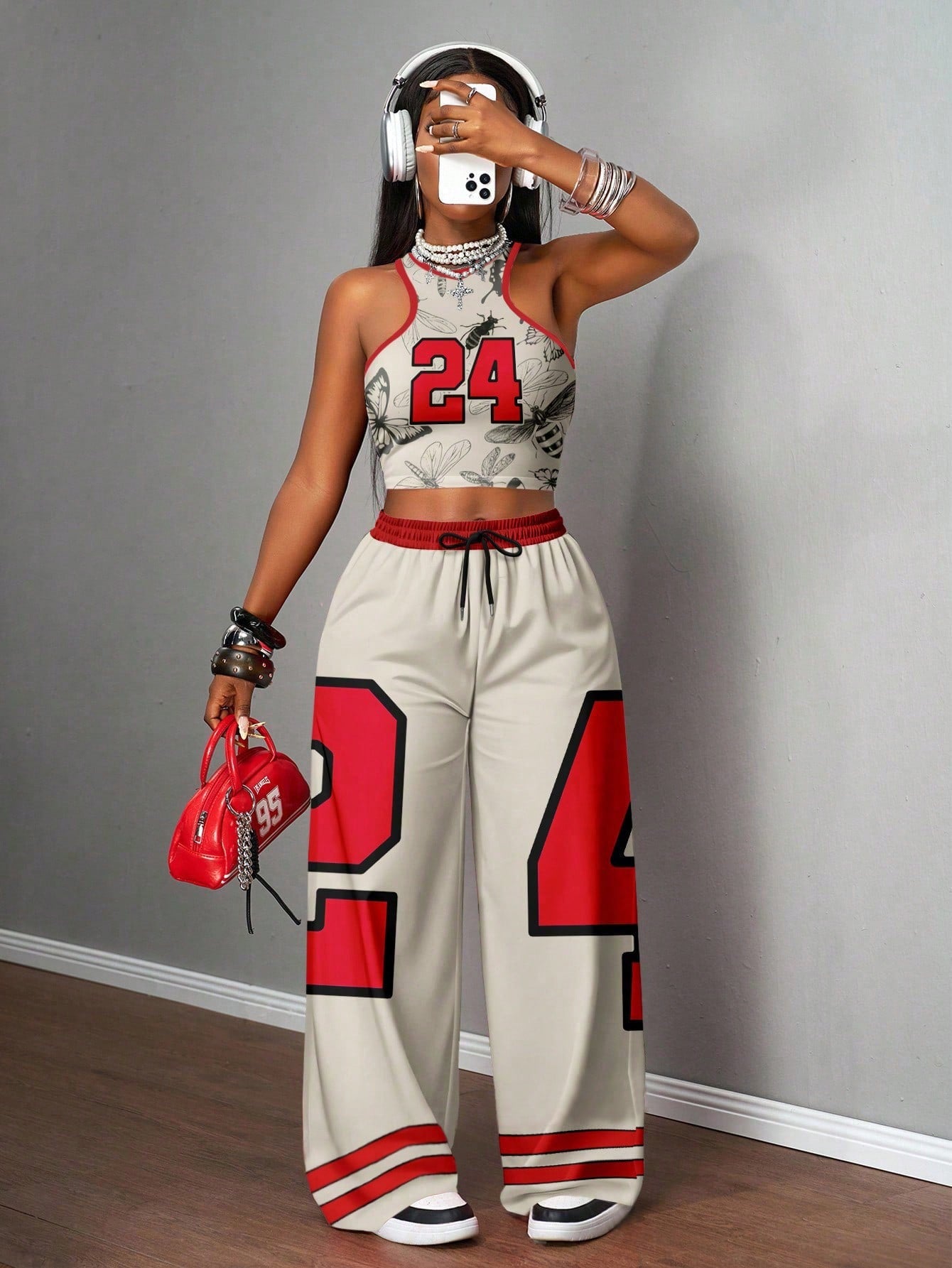 Two-piece Women's Tank Top and Shorts Set, Featuring Digital Printing, Color-block Design, Number and Animal Patterns. The Shorts Include Pockets and Drawstrings, Made from Comfortable Fabric with a Fashionable Printed Design