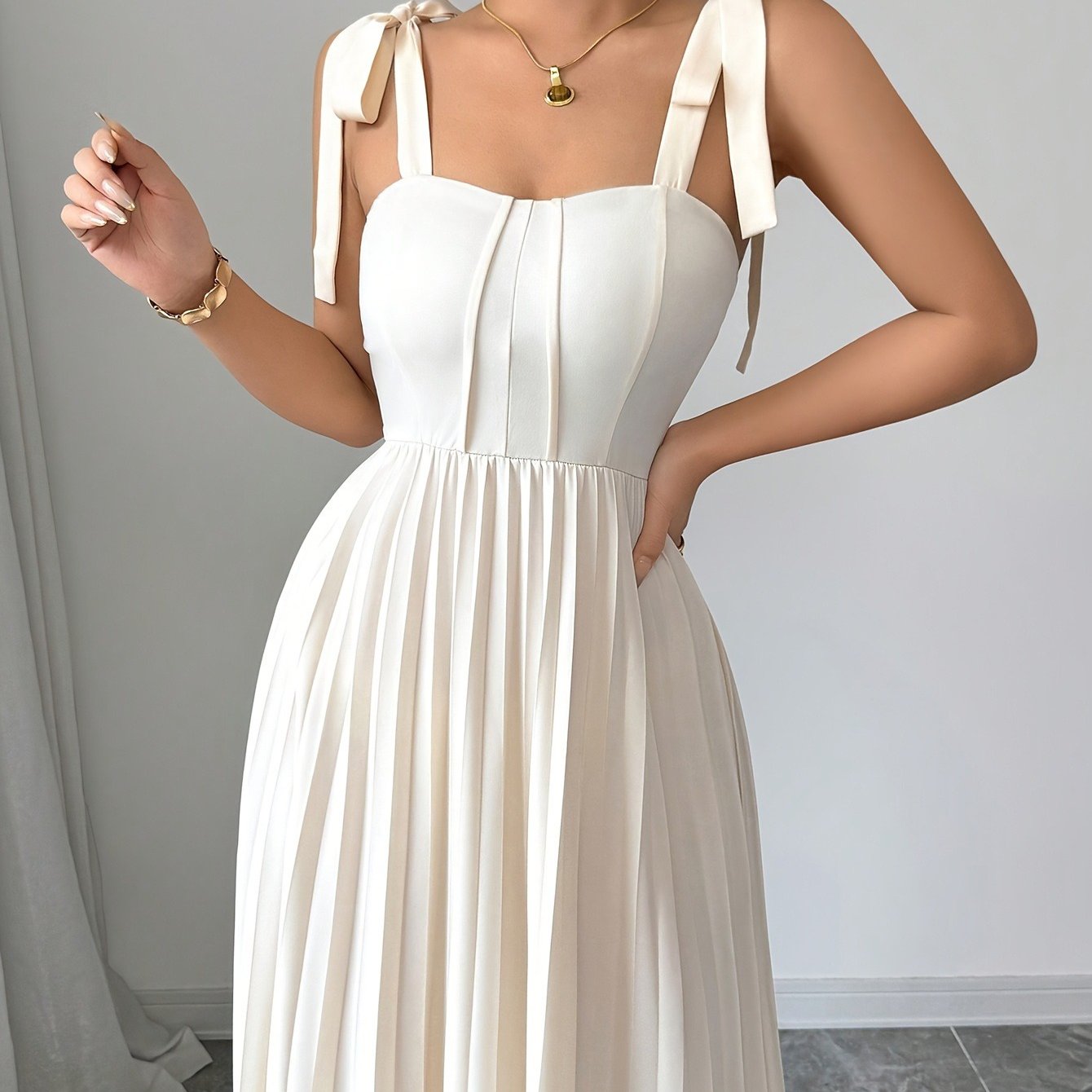 Plus Size - Plus-Size Women'S Elegant Halter Neck A-Line Dress with Bow Accent & Pleated Skirt - Vibrant Pink Floor-Length Formal Party Wedding Guest Dress, Round Neck Long Sleeve Spring/Autumn Evening Gown, Structured Fit fo