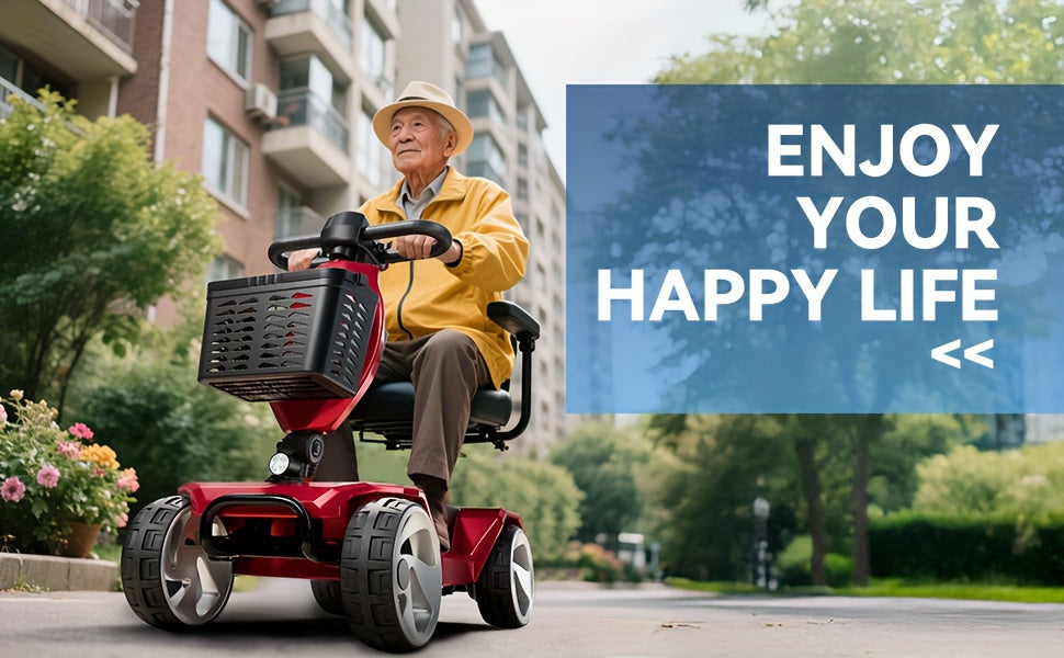Foldable 4-Wheel Electric Scooter for Seniors with 16-Mile Range, 250W Motor & 15 km/h Speed - Heavy-Duty Metal Frame, LED Headlight & Removable Storage Basket, Lightweight Portable Design Fits in Car Trunk, All-Terrain Tires