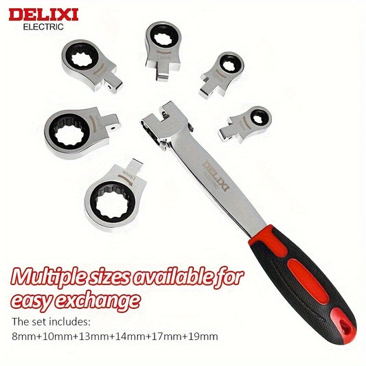 12-In/6-In Interchangeable Head Ratchet Socket Wrench, Flexible Head Combination Wrench Set, Adjustable Head Ratchet Wrench Set, Quick Wrench Set