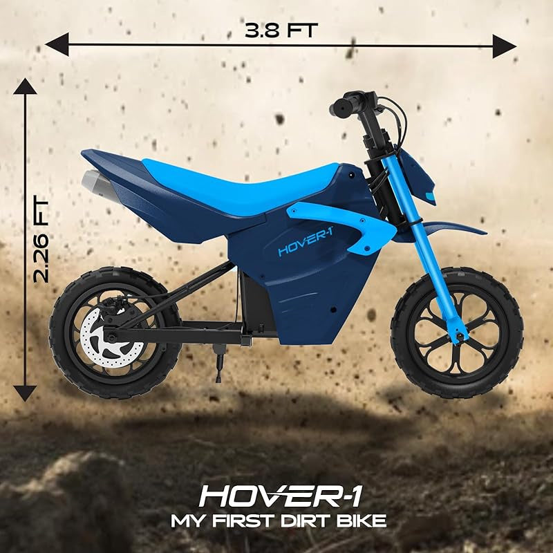 Hover-1 My First Dirt Bike for Kids - 300W Motor, 9MPH Max Speed, 9 Mile Range, 12" Off-Road Tires, 120LB Max Weight, Twist Grip Throttle & Rear Disc Brake Electric Dirt Bike for Kids Ages 5+ Years