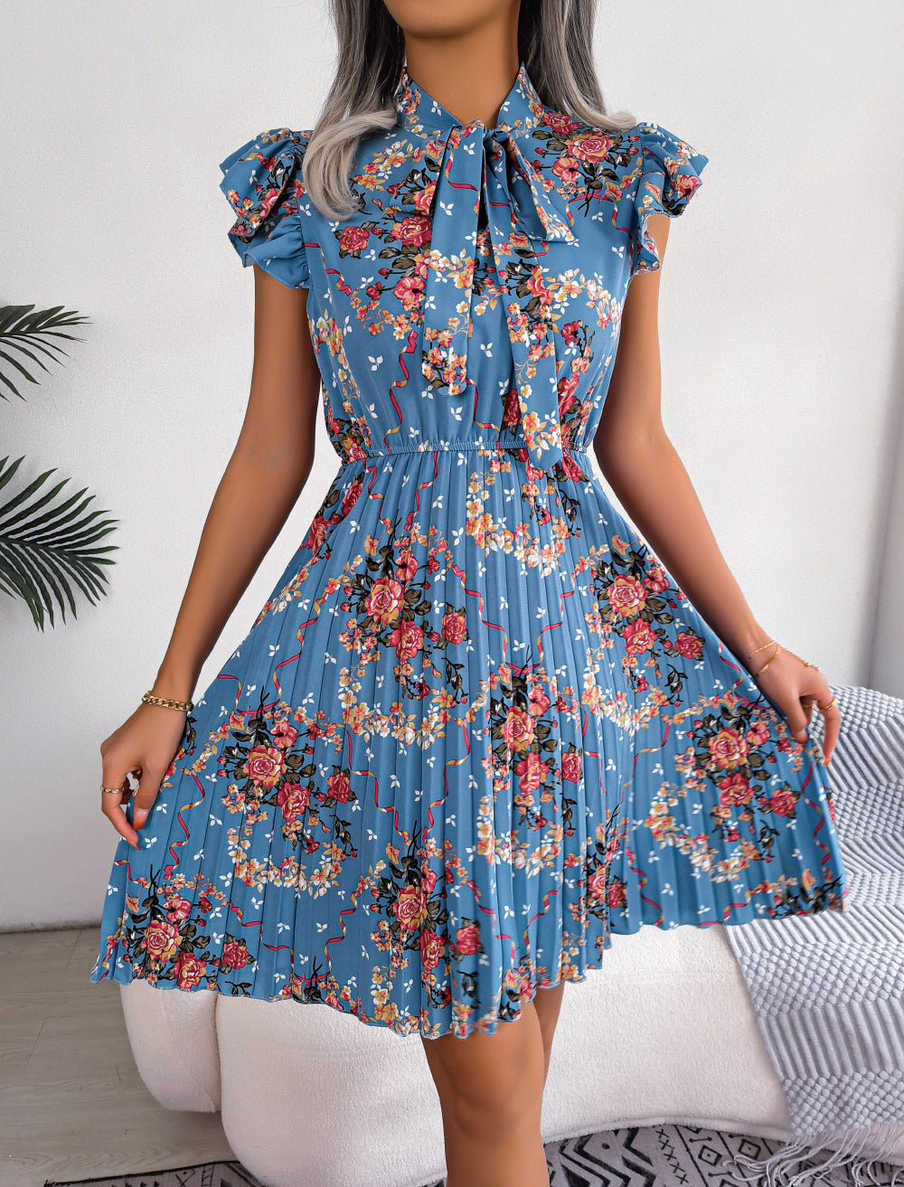 Women'S 2026 Spring Summer Elegant Floral Tie Waist Maxi Flare Pleated Dress | Lightweight, Breathable, Soft, Comfortable, Versatile, Casual Party Dating Daily Going Out Dress, Sleeveless, Crew Neck, Regular Fit