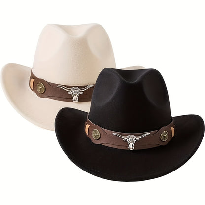 Stylish Lightweight Western Cowboy Hat - Classic Wide Brim Felt with Brown Leather Band & Metallic Buckle, Breathable & Machine Washable for Weddings & Casual Wear, Cowboy Hat