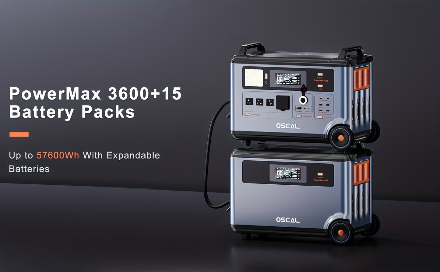 OSCAL 3600Wh Solar Generator PowerMax 3600 With 3x400W Panel, Solar Power Station With 4 AC (7200W Peak), 1.2H Full Charging, App Control Emergency Power Station For Home, Camping & RVs With A Bonus 30W Solar Panel