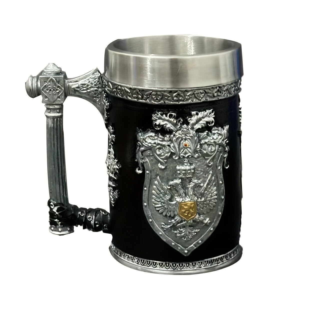 Stainless Steel Resin Relief Cup - Medieval Beer Mug, 1pc, 20.29oz - Vintage German Creative Large Tankard - Non-Slip, Reusable, Multi-Purpose - for Home, Kitchen, Bar, Christmas, Halloween Gift