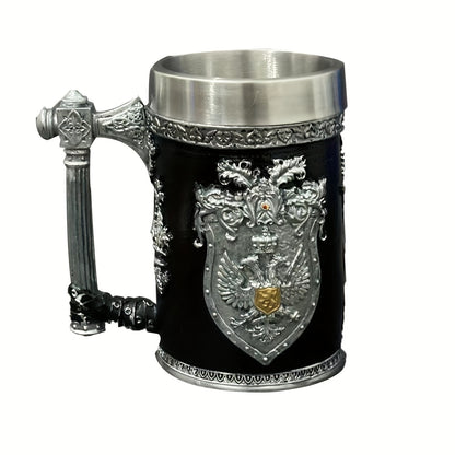 Stainless Steel Resin Relief Cup - Medieval Beer Mug, 1pc, 20.29oz - Vintage German Creative Large Tankard - Non-Slip, Reusable, Multi-Purpose - for Home, Kitchen, Bar, Christmas, Halloween Gift