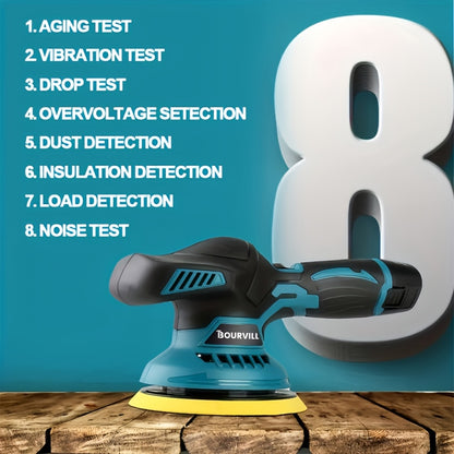 BOURVILL Cordless Car Polisher, Car Polishing Kit, with Battery, 8 Gears, Up to 5000 RPM, 5-inch Grinding Screen Button, for Car Detailing/scratch Removal