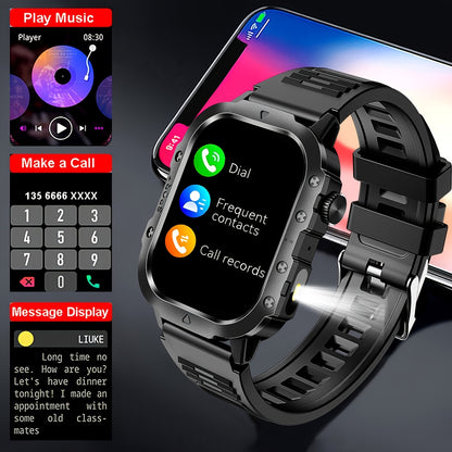 New Smart Watch 2.01 inch Large Screen LED Flashlight Outdoor Sports Watch Altimeter Barometer 100+Sports Mode Multimedia Information Viewing Weather Pedometer Fitness Tracker Compatible with Android for iphone Perfect Holida