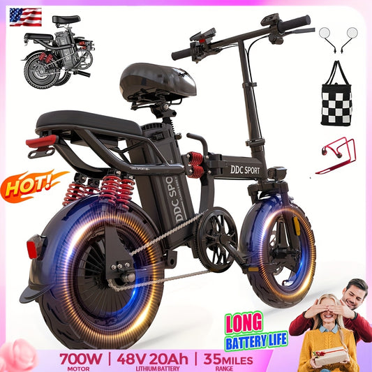 Foldable Electric Bike for Adults, 700W Peak Motor 48V 20Ah Removable Battery Ebike, 35 Miles 32km/h High - Speed, City Commuter, LCD Display, Dual Disc Brakes, for Men & Women (330 Lbs Capacity)