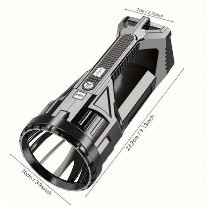 QIIIQ High-Power LED Flashlight with -C Fast, &, Handle & Side Light, Long-Range Bright Beam, Portable Rechargeable Spotlight for Camping, Hiking, Emergency, Search & Rescue - Compatible with -C Devices, Cable Included, Durab