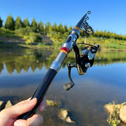[GHOTDA Fishing Rod & Reel] GHOTDA Telescopic Fishing Rod & Reel Combo - 70-140 Inch Carbon Fiber, Lightweight, Adjustable, Medium-Fast Action, Super Hard, Freshwater & Saltwater, Spinning Technique, Portable, Foldable, Durab