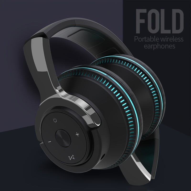 Wireless Headphones, Portable Over Ear Headphones 24 Hours Playtime, With Mic, Clear Calls, FM Radio, Soft-Earpads, LED Light, Support TF Card Play And 3.5MM AUX Cable Wired Connection, Foldable For Travel Home Office Cellpho