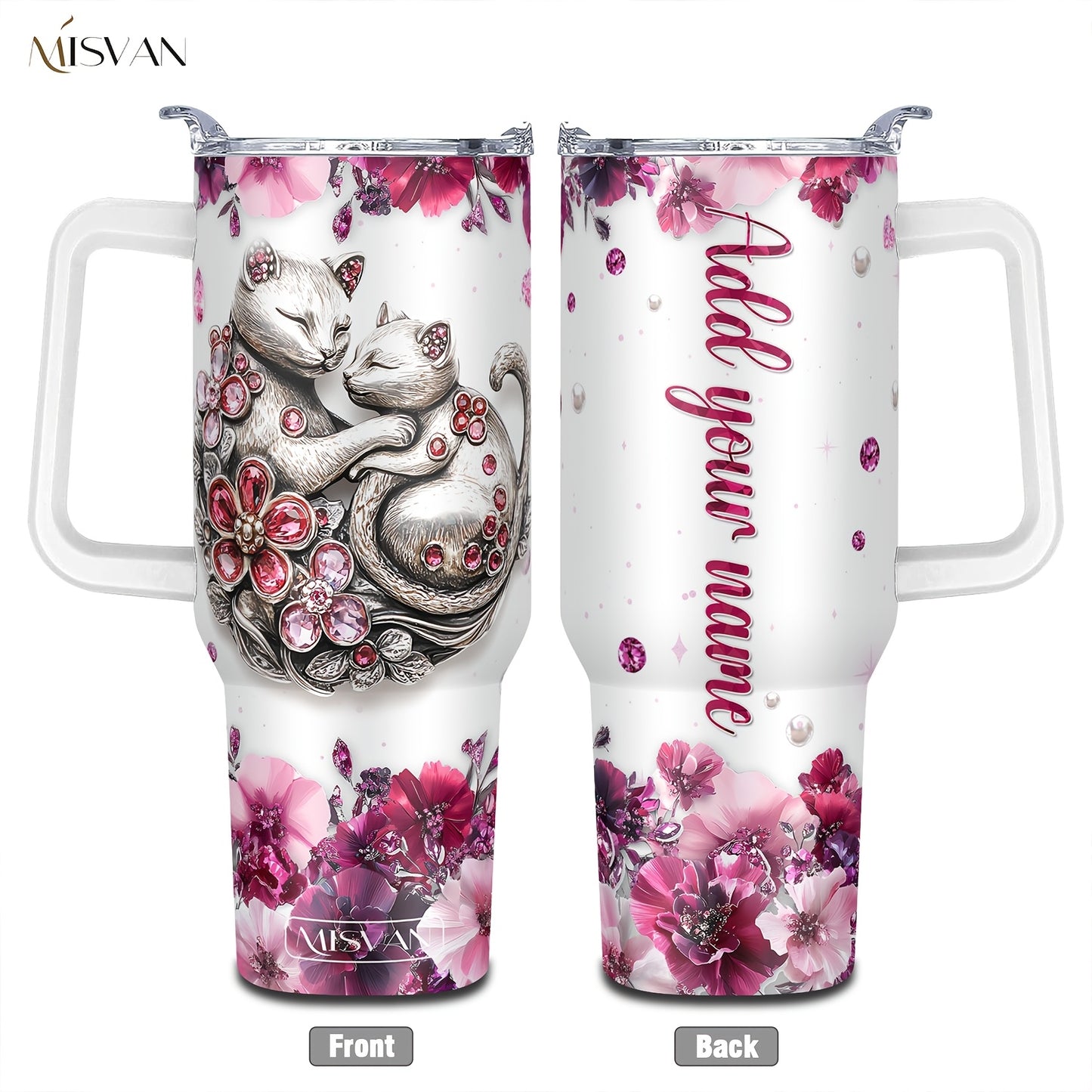 1pc Customized Name Stainless Steel Tumbler | 20oz/22oz/40oz Insulated Water with Lid, Reusable, Round Shape, 304 Stainless Steel, Ideal for Easter, Thanksgiving, Father'S Day, Mother'S Day, Graduation, White Diamond Butterfl