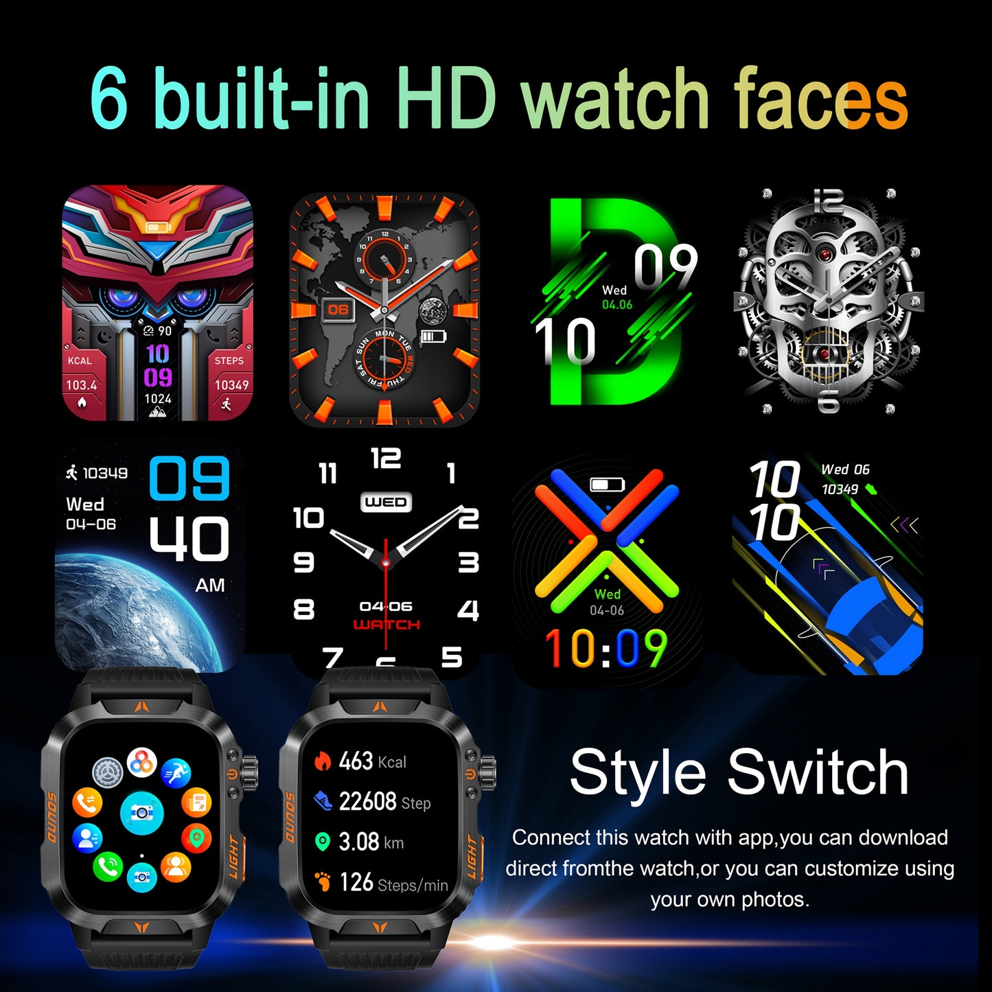QTLJJBY Outdoor Sports Smartwatch with One-Touch Call Answering/Dialing, Message Notifications, Multiple Sports Modes, Activity Tracker (Calorie, Pedometer), Flashlight, 600mAh Battery, IP68 Waterproof, Couple's Watch, Perfec