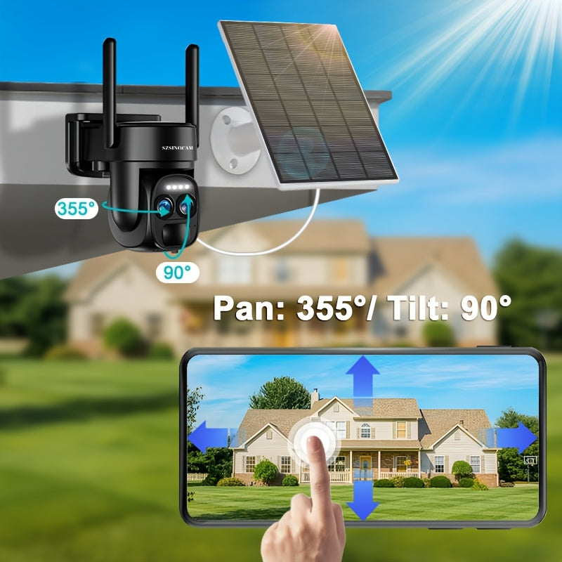 Halloween Special Offer! High Quality [10x Zoom] 360-degree Low-power CCTV Solar Panel Battery 2K QHD WiFi Camera with Spotlight Alarm, Motion Detection, Color Night Vision, Two-way Audio