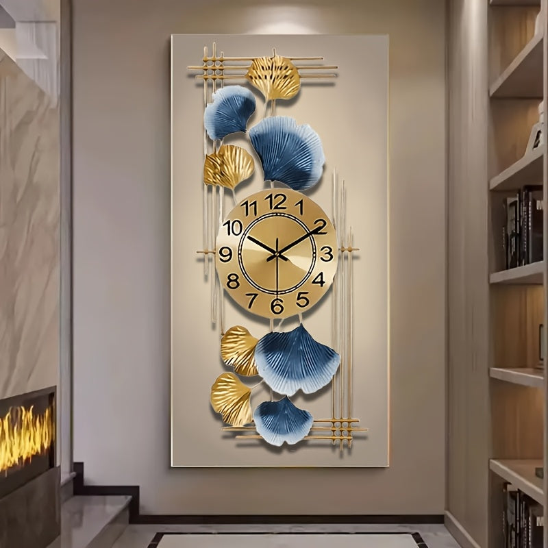 Elegant Ginkgo Leaf Metal Silent Clock 8 Leaves, Retro Modern Design, Battery Powered (Not Included) Suitable for Study Room, Bedroom, Living Room Decoration | Silent Home Clock (Decorative Wall Clock | Iron Structure Wall Cl