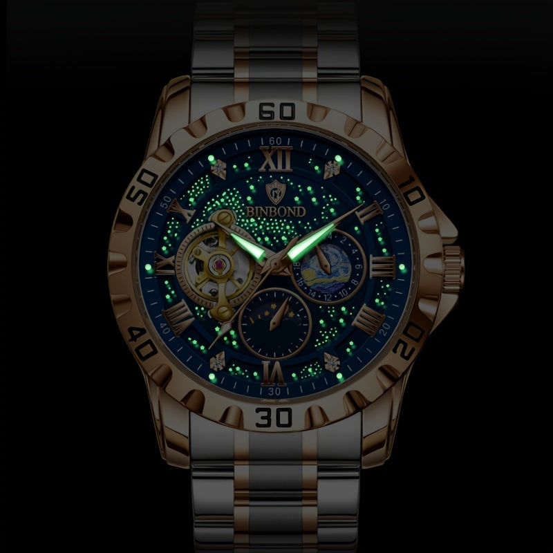 Men's Automatic Mechanical Watch with Hollow & Starry Sky - 24H Analog Wristwatch, Mechanical Movement (No), Dress Watch Suitable for Business, Casual & Special Occasions - Ideal Gift for Husband/Boyfriend (with Strap Adjuste