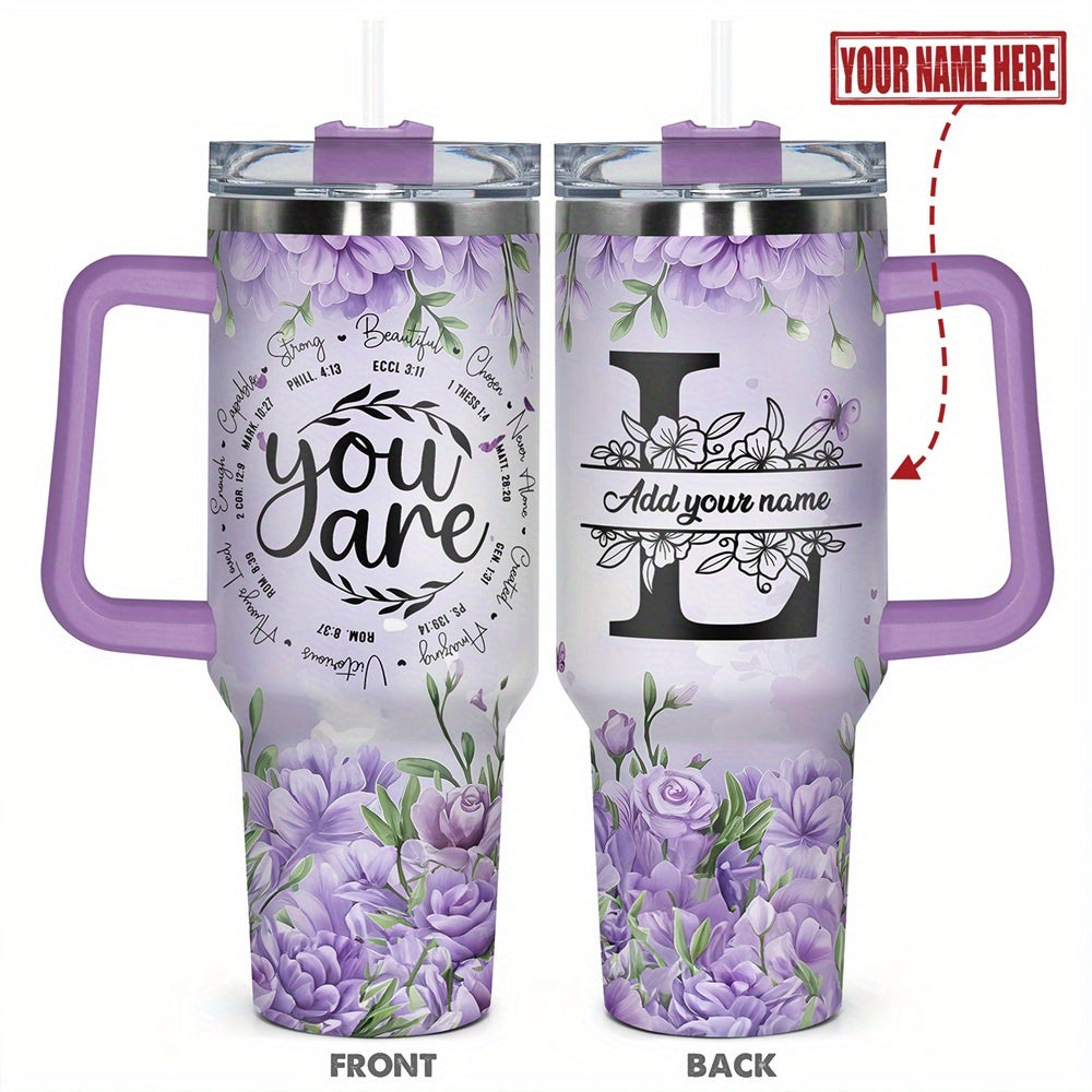 1pc Personalized Name & Motivational Quote Tumbler 40oz with Lid - Custom Stainless Steel Cup, Insulated for Hot/ Drinks, Custom Name/Date/Message Gift for /Men, Birthdays, Christmas, Valentines, Teachers, Coworkers