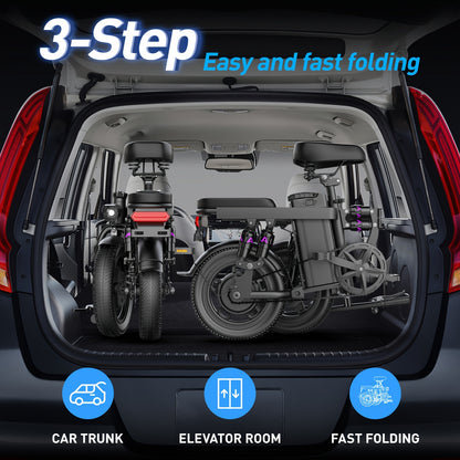 Hisent 740W Folding Electric Bike Is Suitable for Both Adults And Teenagers.14" Tires, 740W Brushless Motor, 48V 6A/10A/15A/17.5A Lithium Battery, Range Of 8-35 Miles, Multiple Shock Absorbers, Alloy Steel Frame, LCD Display