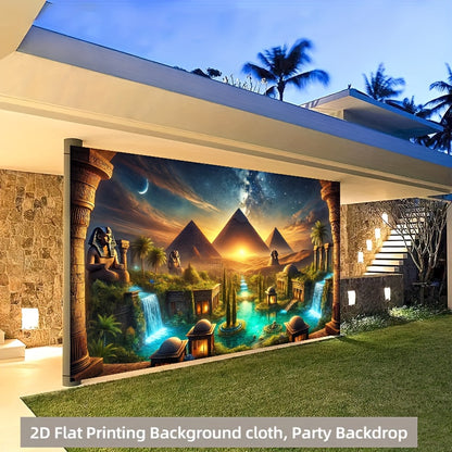 2D Flat, 1pc Egyptian Pyramid and Oasis Polyester 71x91 Inch Party Banner - No Power Needed, Easy to Hang Backdrop for Living Room, Bedroom, Office, Outdoor Durable Wall Decor, Garden Decoration, Home Decoration, Event Decora