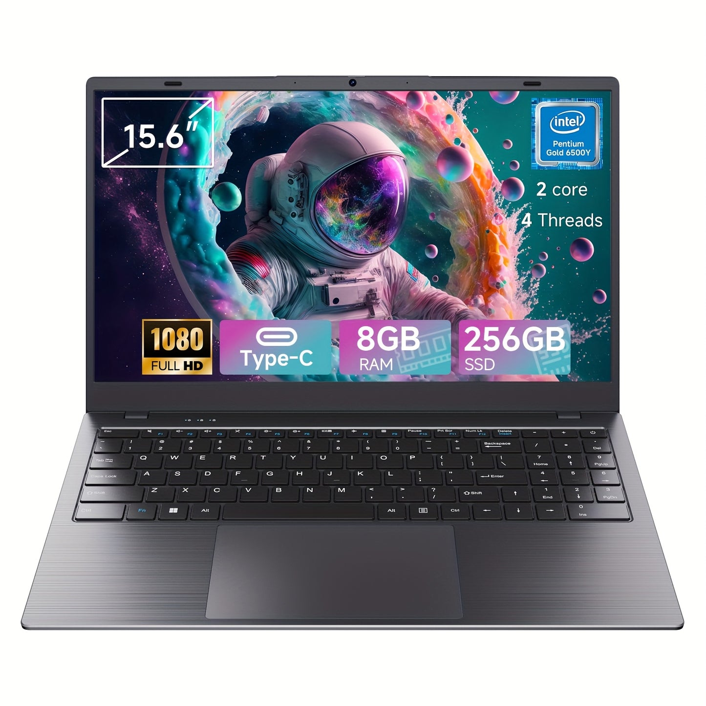RNRUO 15.6-inch New Ultra-thin Laptop with Pentium 6500Y Processor, 8GB RAM SO-DIMM * 2 256GB SSD, Supports Dual Screen 4K High-definition Resolution, Stereo Four Speakers, TYPE-C Charging And PD Fast Charging, Rich Computer