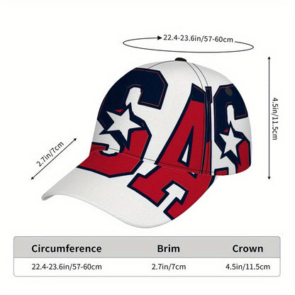 1pc Patriotic USA Baseball Cap - Red, White & Blue Star Graphic Hat, Lightweight Adjustable Snapback Closure for Sports, Gym, Fourth of July, Halloween - Men's Casual Athletic Hat, 2D Flat