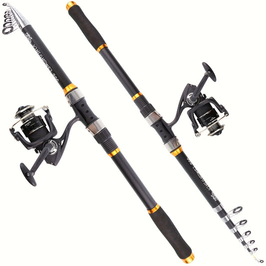 Telescopic Portable Sea Fishing Rod Set with 4000 Reel - 82.68inch/94.49inch/106.3inch/118.11inch/141.73inch, Carbon Fiber, Medium Light Power, Ambidextrous, Medium Fast Action, Uncharged, for Offshore Fishing, Outdoor Fishin