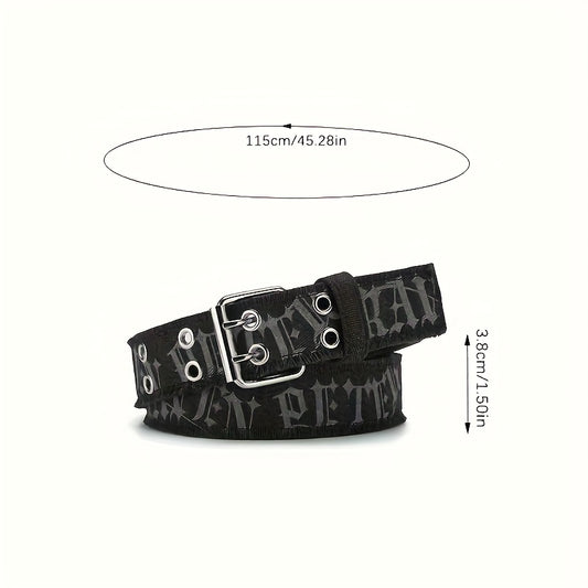 Women'S High-Waisted Denim Waist Belt with Embossed Geometric Pattern - Double-Breasted Casual & Sporty Belt, Black, Perfect for Jeans or Dresses, Versatile Fashion Accessory, Highwaisted Belt
