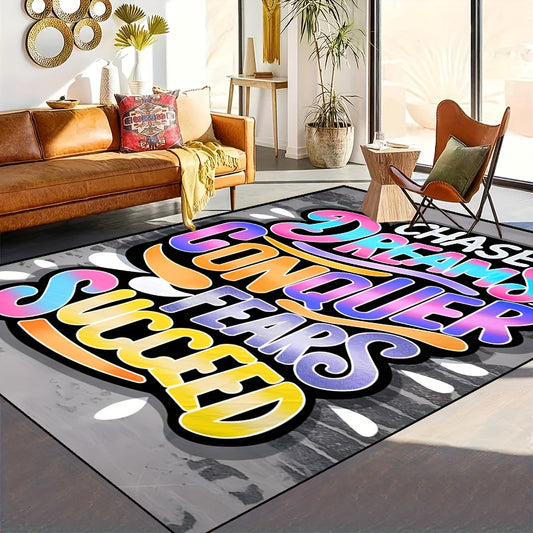 1pc Non-Slip Machine Washable Mat - 100% Polyester Thick Felt Indoor/Outdoor Mat for Entryway, Living Room, Bedroom, Patio, Garden, Yard - Vibrant Colorful Lettering Design, Multiple Sizes (15x23 to 63x78 Inches), Decorative