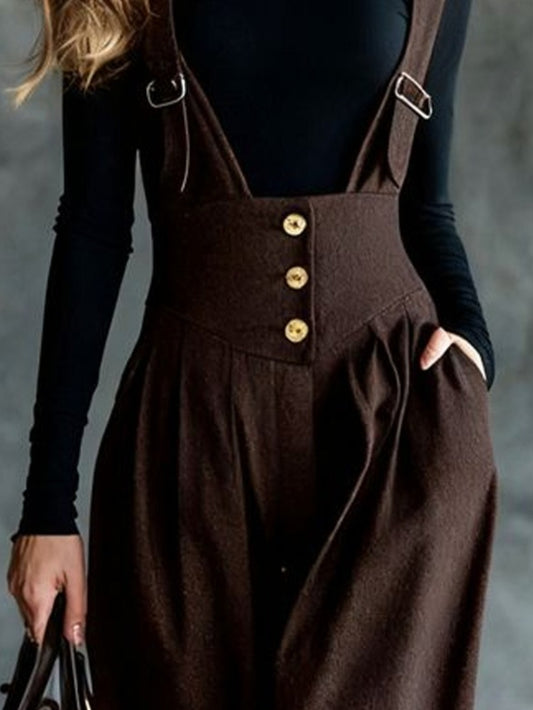 Brown Suspender Wide-Leg Pants for Women | Vintage-inspired, elegant, and sophisticated style. Perfect for commuting, dates, and autumn/winter occasions.