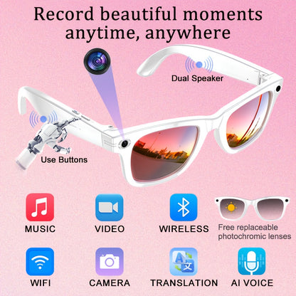 Fashionable Glasses with A Smart  | Bluetooth Calling And Music Playback | Real-time Multi-language Translation | HD  Recording | UV Protection | Lightweight, Hands-free Design - Perfect for Travel Vlogging And Outdoor Advent