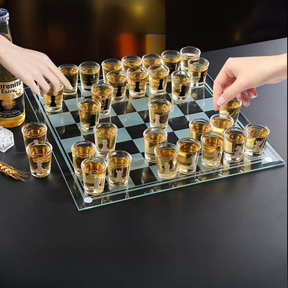 32pcs Chess-Themed Shot Glass Drinking Game Set - Acrylic Chess Board Glasses for Adults, Durable Bar Party Supplies with Storage Case, Family Game Night & Strategy Board Game Accessories