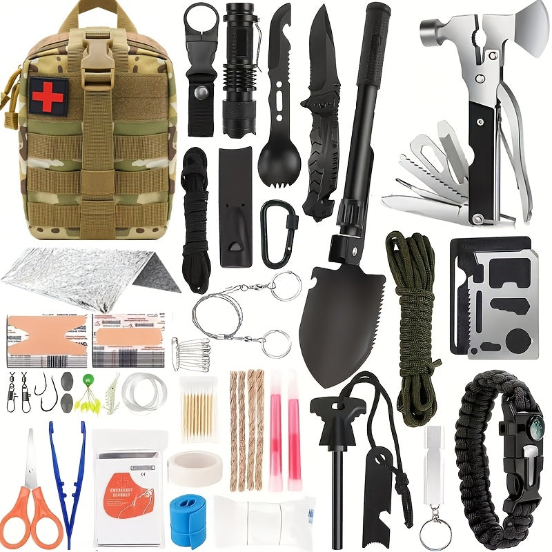 MOLLE System Survival & First Aid Kit - All-in-One Outdoor Emergency Gear with MOLLE-Compatible Backpack/Leg Strap Attachment, Heavy-Duty Supplies (Bandages, Tourniquet, Bleeding Control) for Camping, Hunting, Hiking -