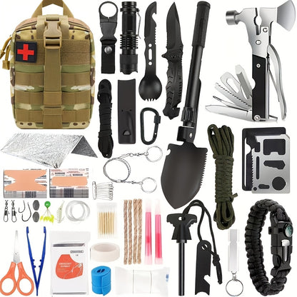 MOLLE System Survival & First Aid Kit - All-in-One Outdoor Emergency Gear with MOLLE-Compatible Backpack/Leg Strap Attachment, Heavy-Duty Supplies (Bandages, Tourniquet, Bleeding Control) for Camping, Hunting, Hiking -