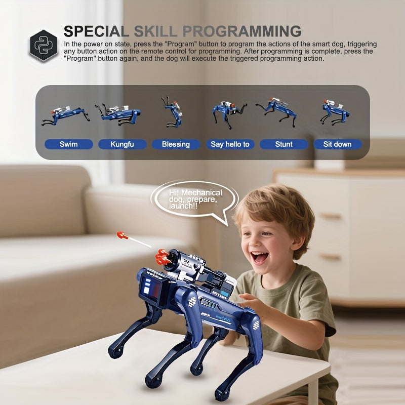 Intelligent Robot Dog with Voice Control, Interactive Discovery, Music & Dance, Mechanical Arm, Red Spray Function, Blue Launch Function, Stimulates Curiosity, Usb Rechargeable