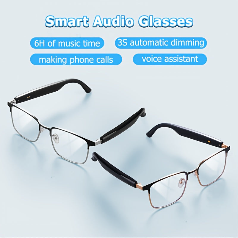 New 2024 Smart Glasses with Automatic Color Changing Lenses, 3-second Automatic Dimming, Suitable for Office, Outdoor, Sports Driving, Unisex Smart Glasses, Music Playback, Hands-free Calling, Transparent Frame, Hardware Anti