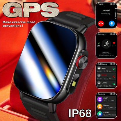 New 2.01-Inch Large Screen GPS Smartwatch with Precise Tracking, Route Display, Wireless Calls, Message Alerts, LED Flashlight, High-Quality Design, 100+ Sports Modes, Compass, Barometer, 460mAh Battery, IP68 Waterproof – E